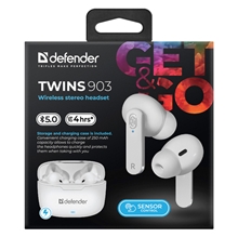 Defender Twins 903 sluchátka s mikrofonem, TWS, Bluetooth - bílé