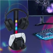RGB stojan na sluchátka a ovladač s nabíjením pro ovladače DualSense - černý (PS5)