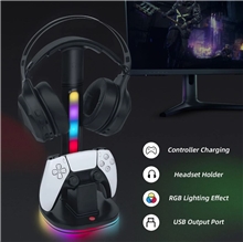 RGB stojan na sluchátka a ovladač s nabíjením pro ovladače DualSense - černý (PS5)