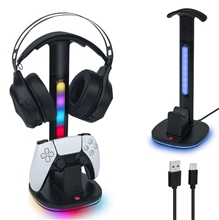 RGB stojan na sluchátka a ovladač s nabíjením pro ovladače DualSense - černý (PS5)