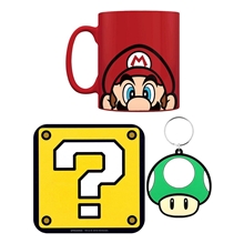 Dárkový set Nintendo Super Mario: hrnek - přívěsek - tácek (objem hrnku 315 ml)