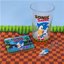 Dárkový set Sonic the Hedgehog - sklenička, podtácek a klíčenka