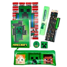 Set školních potřeby Minecraft: Green (bloky, tužka, pastelky, lepidlo, ořezávátko, pravítko, guma, penál)