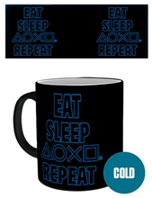 Černý keramický hrnek Playstation: Eat Sleep Repeat (objem 300 ml)