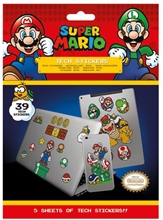 Samolepky na elektroniku Nintendo: Super Mario set 5 listů 39 kusů (18 x 24 cm)