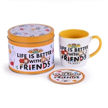 Dárkový set v plechové krabičce Friends Přátelé: Life Is Better (objem hrnku 370 ml)