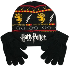 Dětská zimní čepice a rukavice Harry Potter: Nebelvír (univerzální) černý akryl