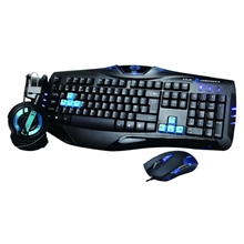 E-BLUE Sada klávesnice Cobra, herní, černo-modrá, drátová (USB), US, s myší Cobra Junior, a sluchátky Cobra I (PC)