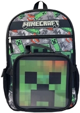Školní batoh Minecraft TNT Creeper: Set batoh - box na svačinu (objem 12 litrů 29 x 41 x 10 cm) šedý polyester