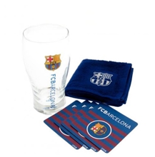 Bar set sklenice s tácky a ručníkem FC Barcelona: Wordmark (objem sklenice 470 ml ručník 30 x 30 cm)