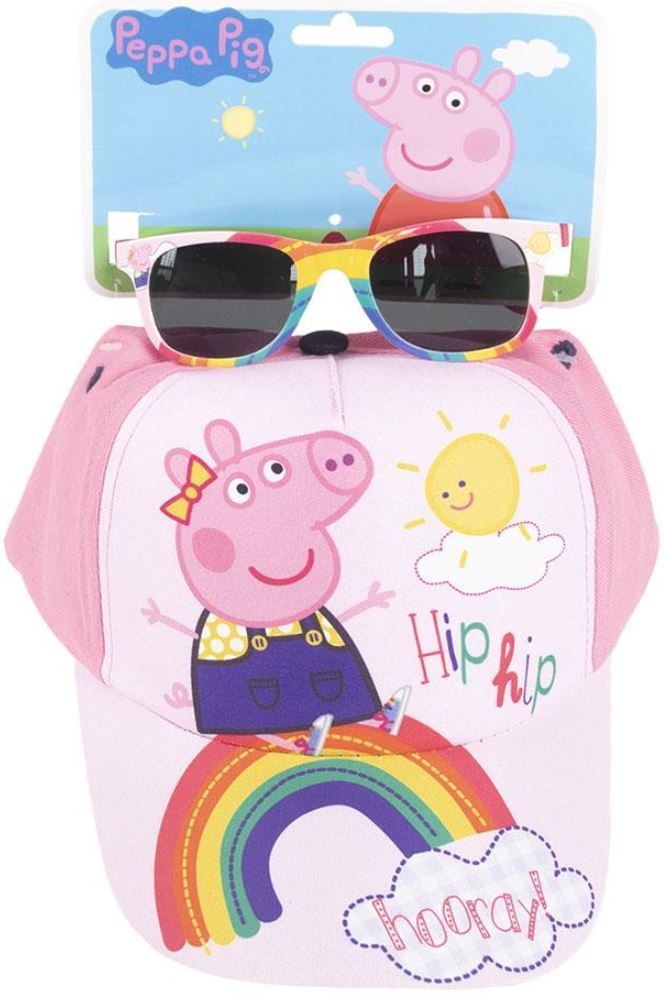 Dětská kšiltovka se slunečními brýlemi Peppa Pig Prasátko Peppa: Hip Hip Hurá (obvod 51 cm) růžová polyester