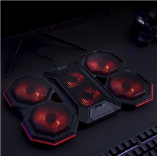 Podsvícená chladící podložka pod notebook Marvo FN-41, 2-portový hub - černo-červená (PC)