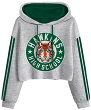 Dámská croptop mikina Netflix Stranger Things: Hawkins Badge (L) šedá bavlna
