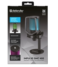 Defender streamovací mikrofon IMPULSE GMC 600, RGB podsvícení - černý