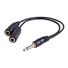 Audio redukce, Jack (3.5mm) samec 4-pólový - 2x Jack (3.5mm) samice, 0.2 m, stereo, černá