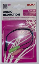 Audio redukce, Jack (3.5mm) samec 4-pólový - 2x Jack (3.5mm) samice, 0.2 m, stereo, černá