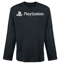 Pánské triko s dlouhým rukávem Playstation: White Logo (S) černá bavlna