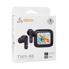 SBOX bezdrátová sluchátka, dobíjecí box, dotykový displej, ANC, Bluetooth 5.4, černá (EB-TWS08)