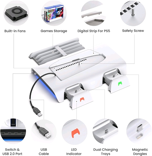Chladící stojan Kiwi Design D3 Cooling Station pro PlayStation 5 Slim (PS5)