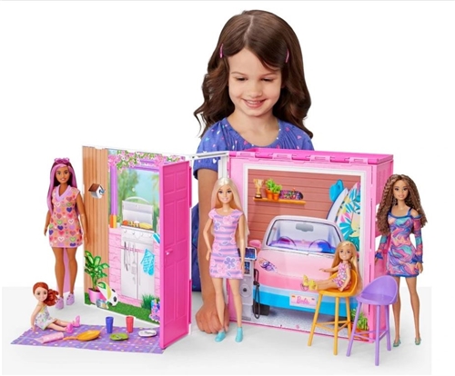 Barbie sada skládací přenosný letní domek Getaway + doplňky