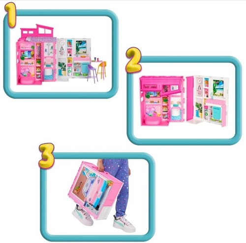 Barbie sada skládací přenosný letní domek Getaway + doplňky
